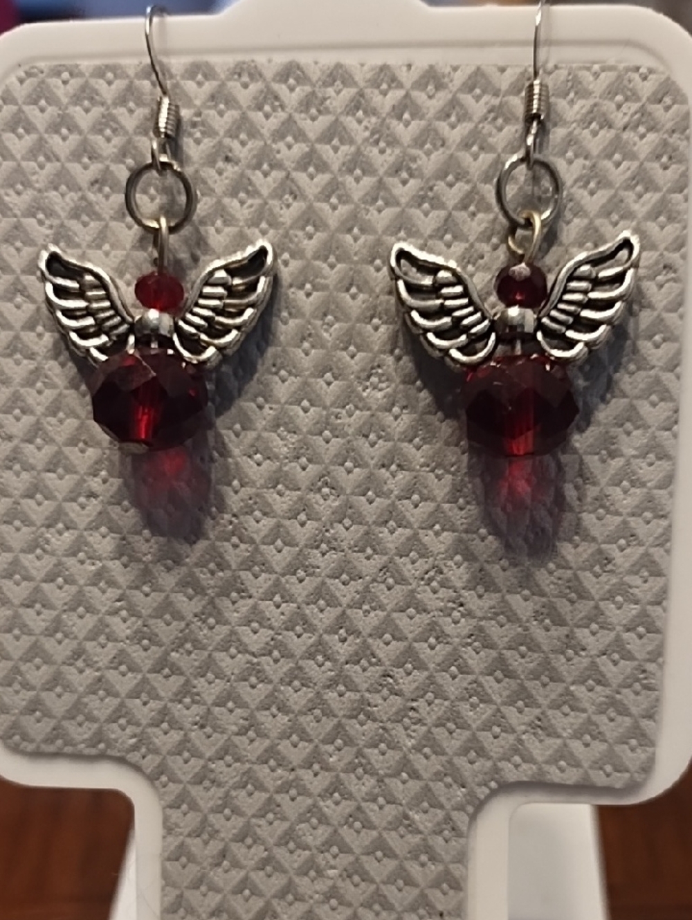 Red Crystal Angel Wing Drop Earrings - Women Jewelry